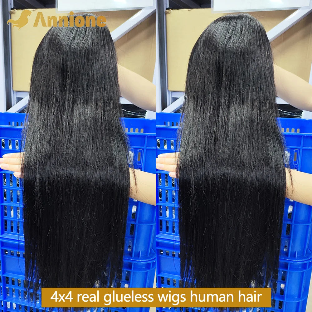 30 inch Glueless Wig Human Hair Ready To Wear 4X4 Brazilian Straight HD Lace Front Human Hair Wig 100% Human Hair Wigs Glueless