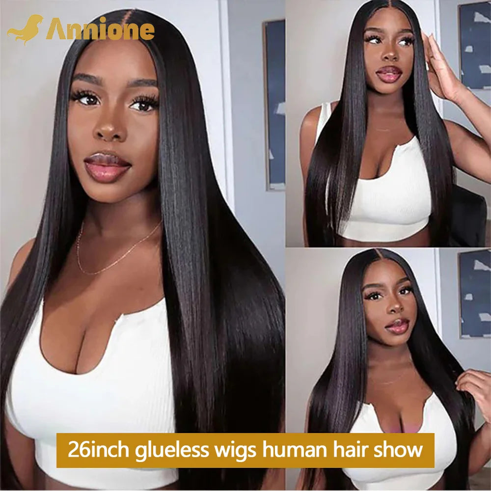 30 inch Glueless Wig Human Hair Ready To Wear 4X4 Brazilian Straight HD Lace Front Human Hair Wig 100% Human Hair Wigs Glueless