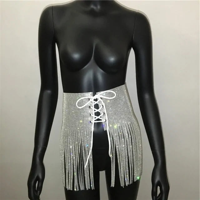 Rhinestone Lace Up High Waist Mini Skirt