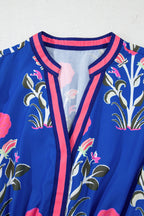 Sky Blue Floral Ruffle Hem Midi Dress