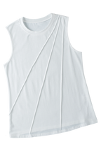 White Solid Color Crew Neck Pleated Tank Top