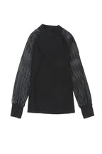 Black Basic Crew Neck Dressy Striped Mesh Long Sleeve Top
