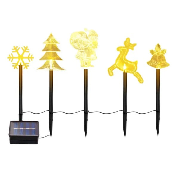 5Pcs Mixed Christmas Decoration Light Solar Stake Light Waterproof Reindeer Snowflake Bell Christmas Tree Santa Claus Light Outdoor Landscape Light By  Eggracks By Global Phoenix