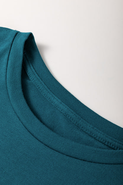 Blue Sapphire Solid Color Round Neck T Shirt