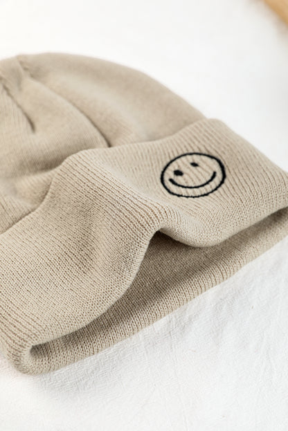 White Smiley Face Eaveless Beanie Hat