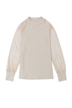 Black Basic Crew Neck Dressy Striped Mesh Long Sleeve Top