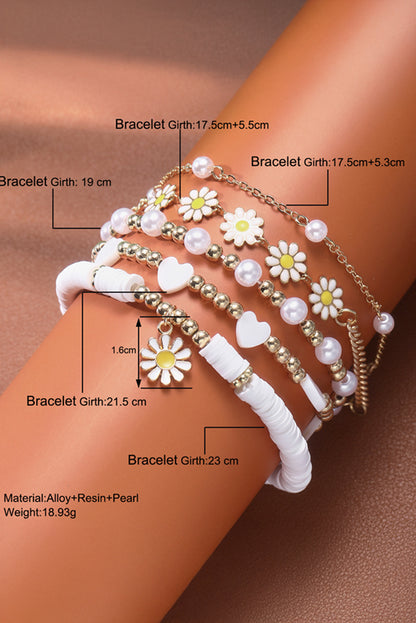 White Daisy Decor Beaded Bracelet