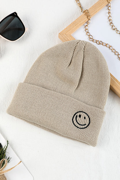 White Smiley Face Eaveless Beanie Hat