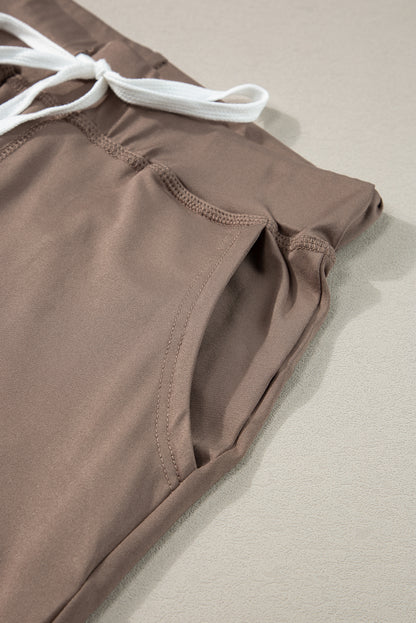 Dark Brown Casual Drawstring Drop Waist Pocketed Joggers