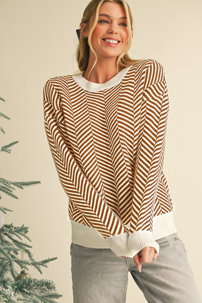Black Contrast Edge Crew Neck Drop Shoulder Sweater