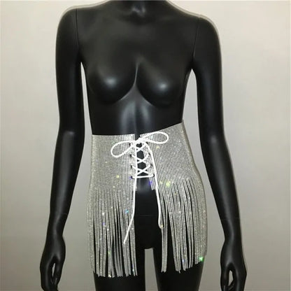 Rhinestone Lace Up High Waist Mini Skirt