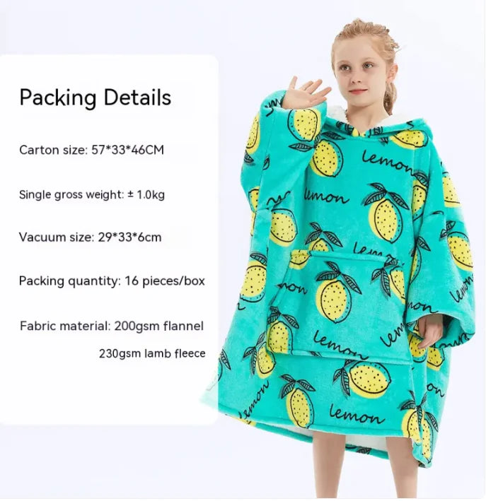 CozyHood™ Flannel Hooded Lazy Blanket – Plus-Size Cashmere Hoodie for Children