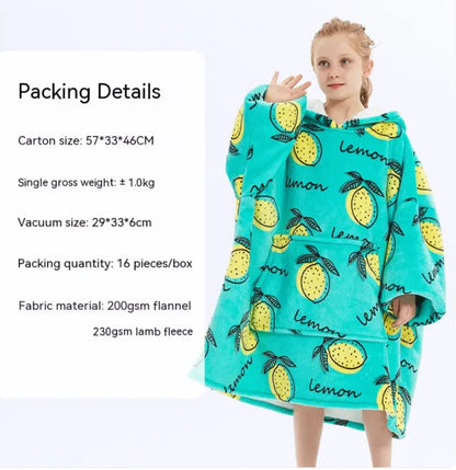 CozyHood™ Flannel Hooded Lazy Blanket – Plus-Size Cashmere Hoodie for Children