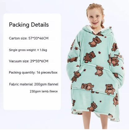 CozyHood™ Flannel Hooded Lazy Blanket – Plus-Size Cashmere Hoodie for Children