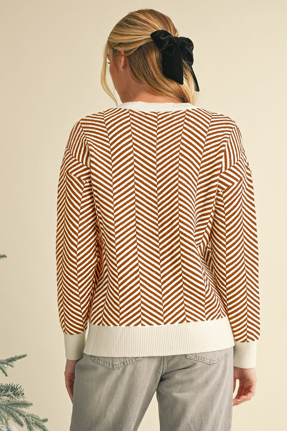 Black Contrast Edge Crew Neck Drop Shoulder Sweater