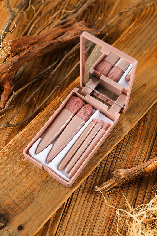 Pink 5Pcs Portable Makeup Brushes Set with Mirror