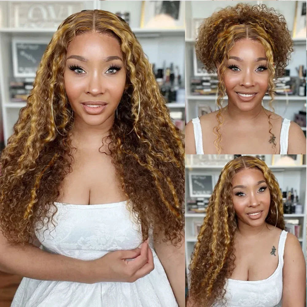 250 Density Invisible Strap Highlight 360 Full Lace Front Wig Pre Plucked 30 Inch Glueless Wig Deep Wave Frontal Wig Human Hair