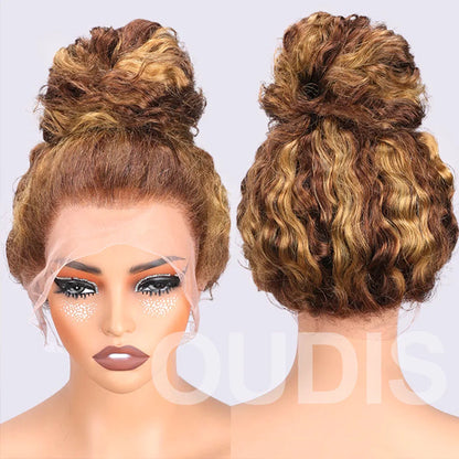 250 Density Invisible Strap Highlight 360 Full Lace Front Wig Pre Plucked 30 Inch Glueless Wig Deep Wave Frontal Wig Human Hair