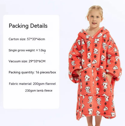 CozyHood™ Flannel Hooded Lazy Blanket – Plus-Size Cashmere Hoodie for Children