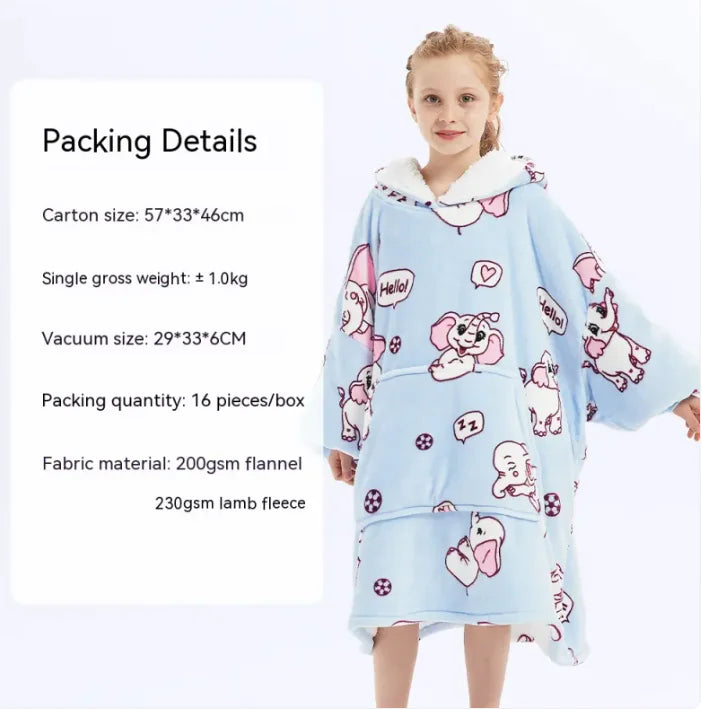 CozyHood™ Flannel Hooded Lazy Blanket – Plus-Size Cashmere Hoodie for Children