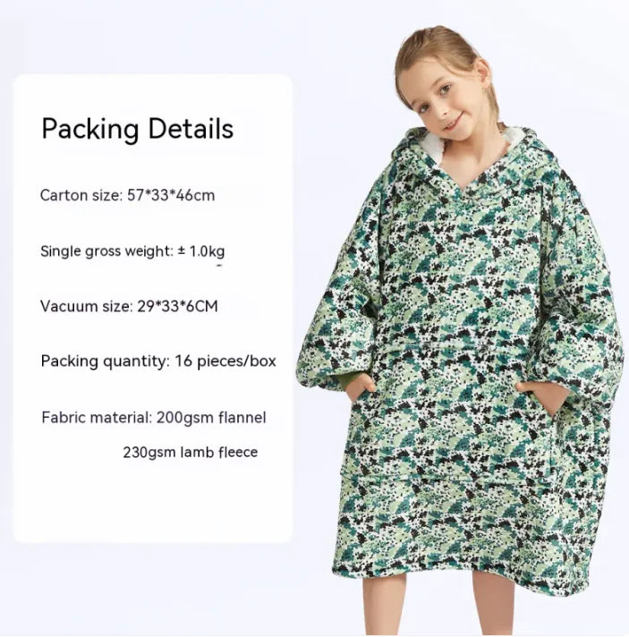 CozyHood™ Flannel Hooded Lazy Blanket – Plus-Size Cashmere Hoodie for Children