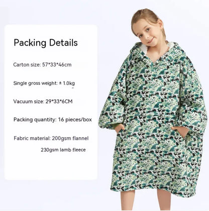 CozyHood™ Flannel Hooded Lazy Blanket – Plus-Size Cashmere Hoodie for Children