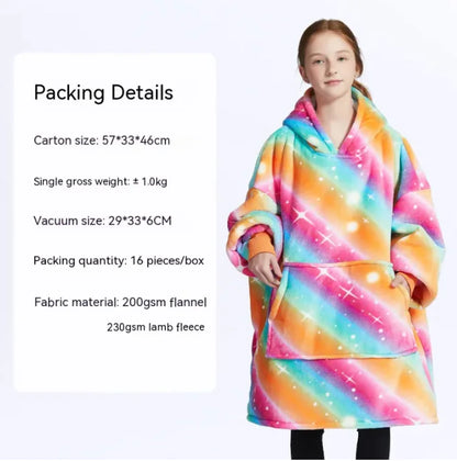 CozyHood™ Flannel Hooded Lazy Blanket – Plus-Size Cashmere Hoodie for Children