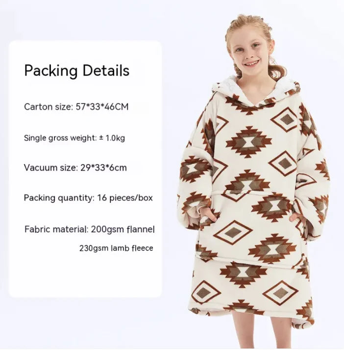 CozyHood™ Flannel Hooded Lazy Blanket – Plus-Size Cashmere Hoodie for Children