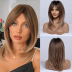 Element Synthetic Fiber Wigs for Women Long Straight Wavy Brown Blonde Wig with Bangs Heat Resistant Fashion Natural Daily Party
