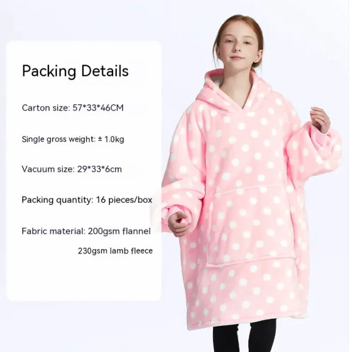 CozyHood™ Flannel Hooded Lazy Blanket – Plus-Size Cashmere Hoodie for Children