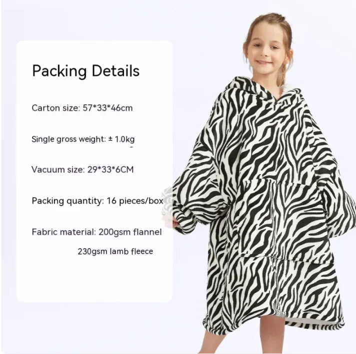 CozyHood™ Flannel Hooded Lazy Blanket – Plus-Size Cashmere Hoodie for Children