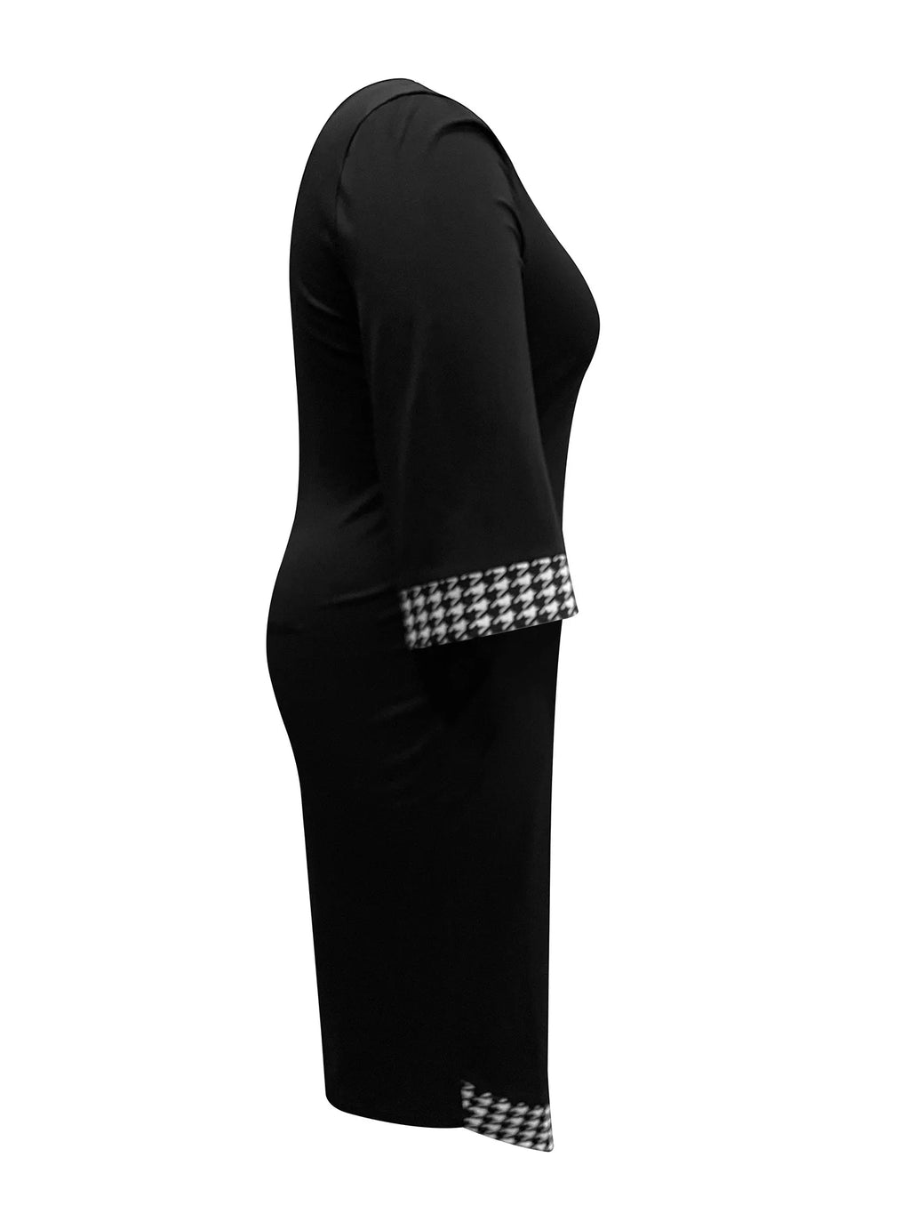 Plus Size Women's Elegant Dress Thousand Birds Grid V-Neck Half-Sleeve Slim-fit Version Fashion Black Women's Clothing