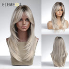 Element Synthetic Fiber Wigs for Women Long Straight Wavy Brown Blonde Wig with Bangs Heat Resistant Fashion Natural Daily Party