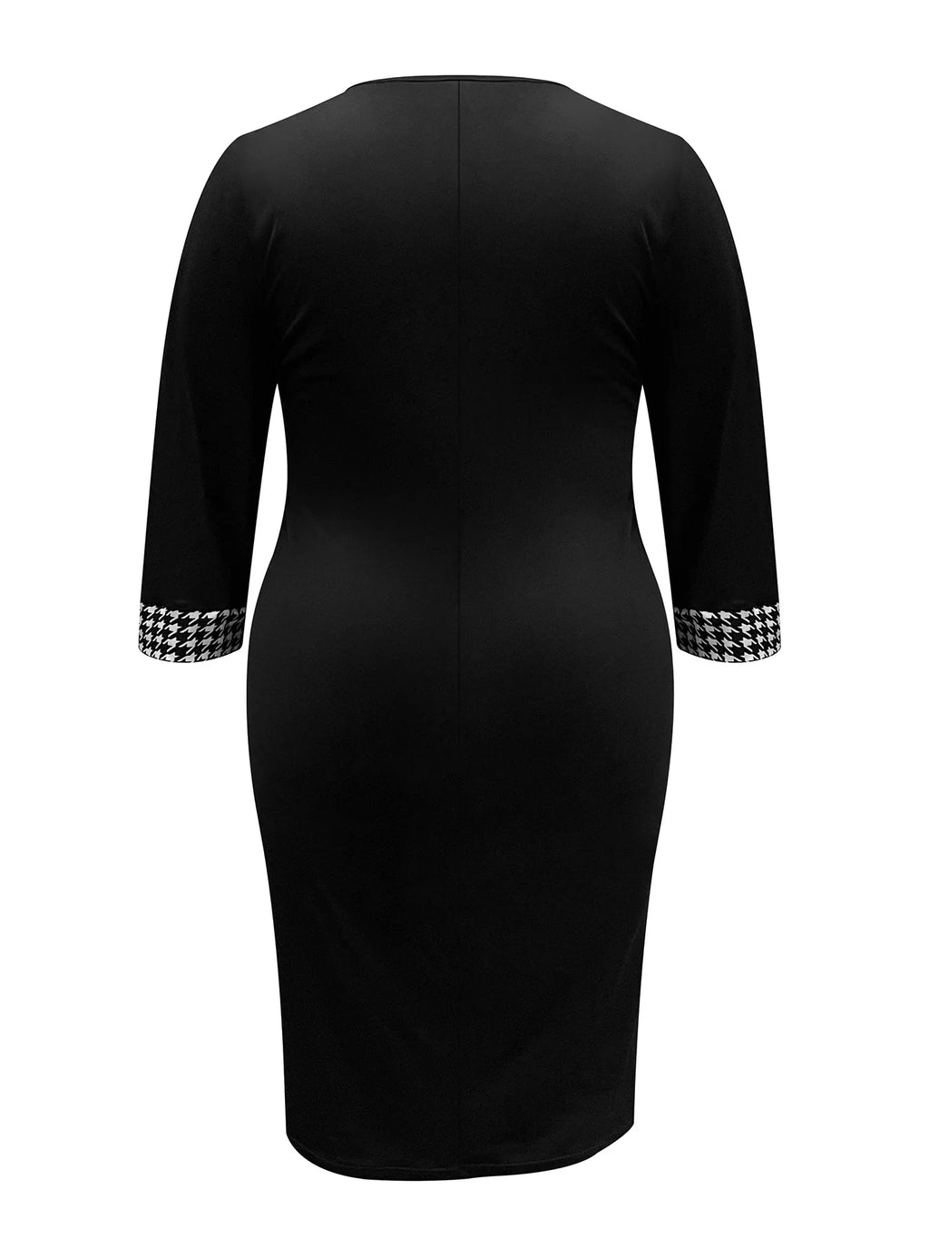 Plus Size Women's Elegant Dress Thousand Birds Grid V-Neck Half-Sleeve Slim-fit Version Fashion Black Women's Clothing