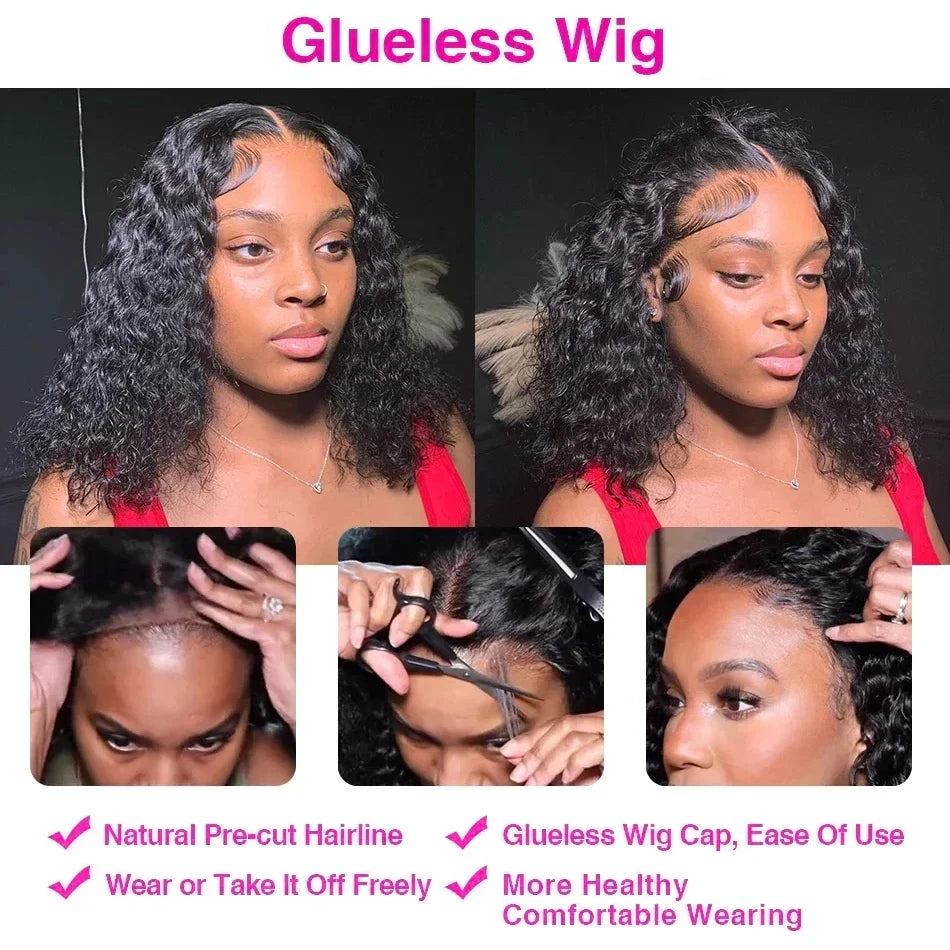 Wear And Go Deep Wave Wigs 100% Human Hair Ready To Go Glueless Wig Short Curly Bob Wet And Wavy 13x4 Water Wave Frontal Wigs