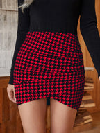 Women's sexy slim plaid print skirt Women's hip mini skirt soft short A-line skirt
