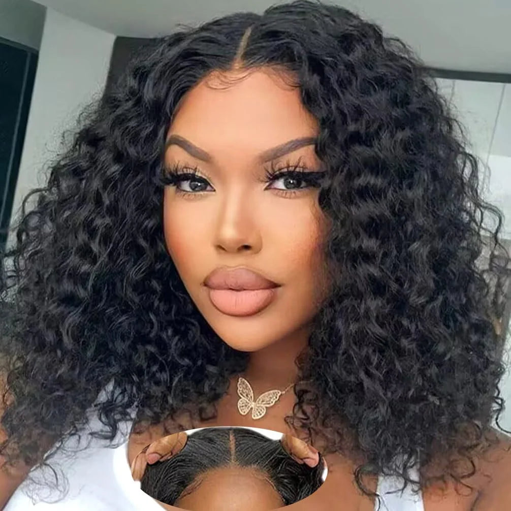 Wear And Go Deep Wave Wigs 100% Human Hair Ready To Go Glueless Wig Short Curly Bob Wet And Wavy 13x4 Water Wave Frontal Wigs