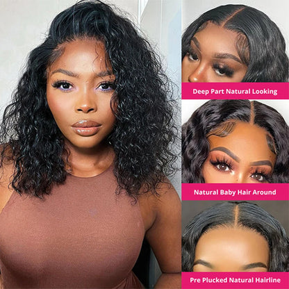 Wear And Go Deep Wave Wigs 100% Human Hair Ready To Go Glueless Wig Short Curly Bob Wet And Wavy 13x4 Water Wave Frontal Wigs