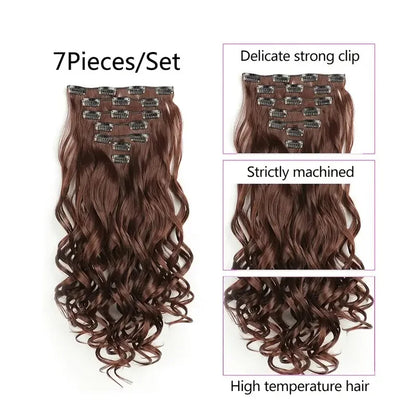 Clip In Hair Extensions 7 PCS Full Head 22 Inch Long Curly Wavy Synthetic Hair Pieces Natural Wavy For Women Girls Hair