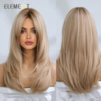 Element Synthetic Fiber Wigs for Women Long Straight Wavy Brown Blonde Wig with Bangs Heat Resistant Fashion Natural Daily Party