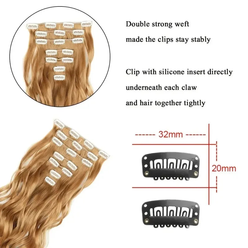 Clip In Hair Extensions 7 PCS Full Head 22 Inch Long Curly Wavy Synthetic Hair Pieces Natural Wavy For Women Girls Hair