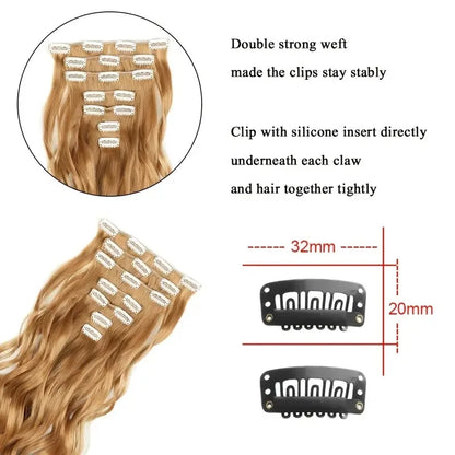 Clip In Hair Extensions 7 PCS Full Head 22 Inch Long Curly Wavy Synthetic Hair Pieces Natural Wavy For Women Girls Hair