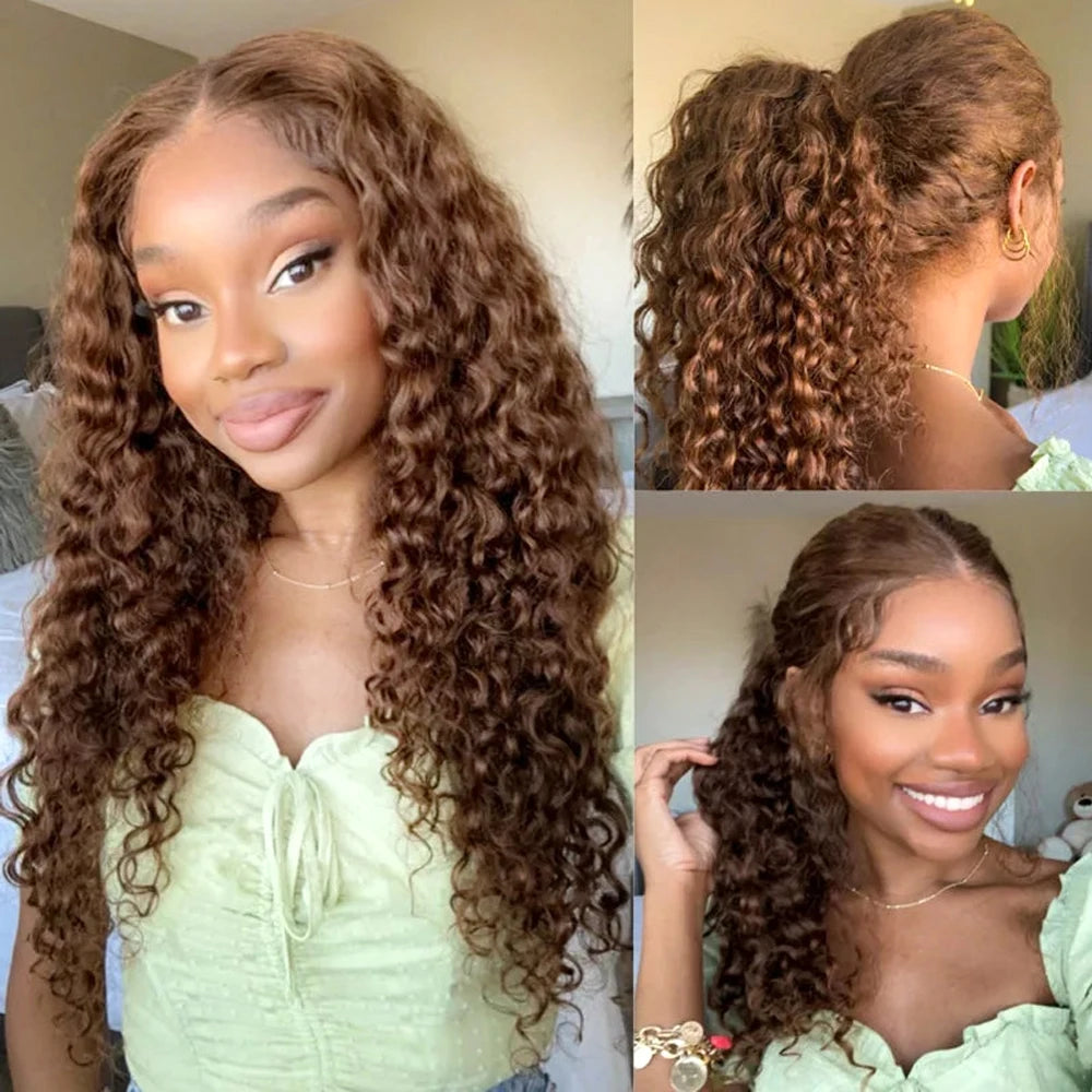 250 Density Invisible Strap 360 Full Hd Lace Front Wig 30 Inch Glueless Wig Chocolate Brown Deep Wave Frontal Wig Human Hair