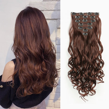 Clip In Hair Extensions 7 PCS Full Head 22 Inch Long Curly Wavy Synthetic Hair Pieces Natural Wavy For Women Girls Hair