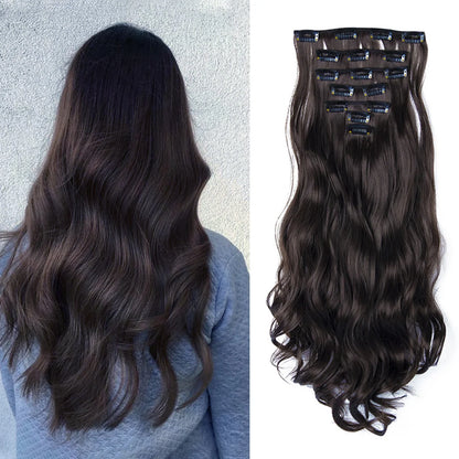 Clip In Hair Extensions 7 PCS Full Head 22 Inch Long Curly Wavy Synthetic Hair Pieces Natural Wavy For Women Girls Hair