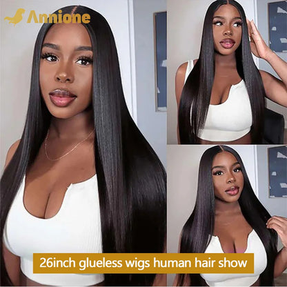 30 inch Glueless Wig Human Hair Ready To Wear 4X4 Brazilian Straight HD Lace Front Human Hair Wig 100% Human Hair Wigs Glueless