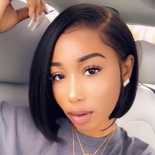 Best-selling synthetic fiber wig female side part bobo short straight hair fashion black high temperature silk full head cover