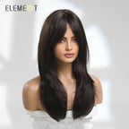 Element Synthetic Fiber Wigs for Women Long Straight Wavy Brown Blonde Wig with Bangs Heat Resistant Fashion Natural Daily Party