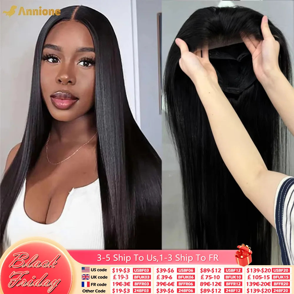 30 inch Glueless Wig Human Hair Ready To Wear 4X4 Brazilian Straight HD Lace Front Human Hair Wig 100% Human Hair Wigs Glueless