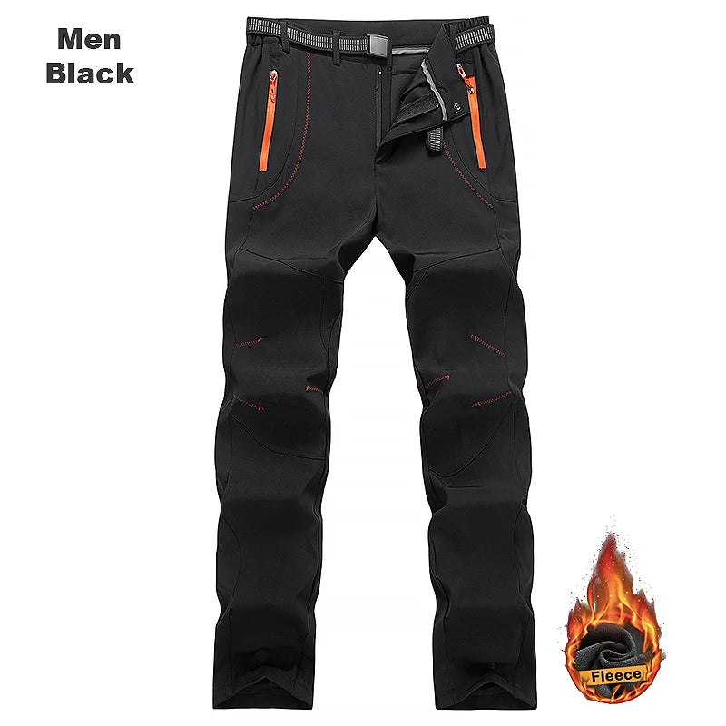 LNGXO Thick Warm Fleece Hiking Pants Men Winter Waterproof Windproof Outdoor Soft Shell Rain Trousers Trekking Camping Ski Pants